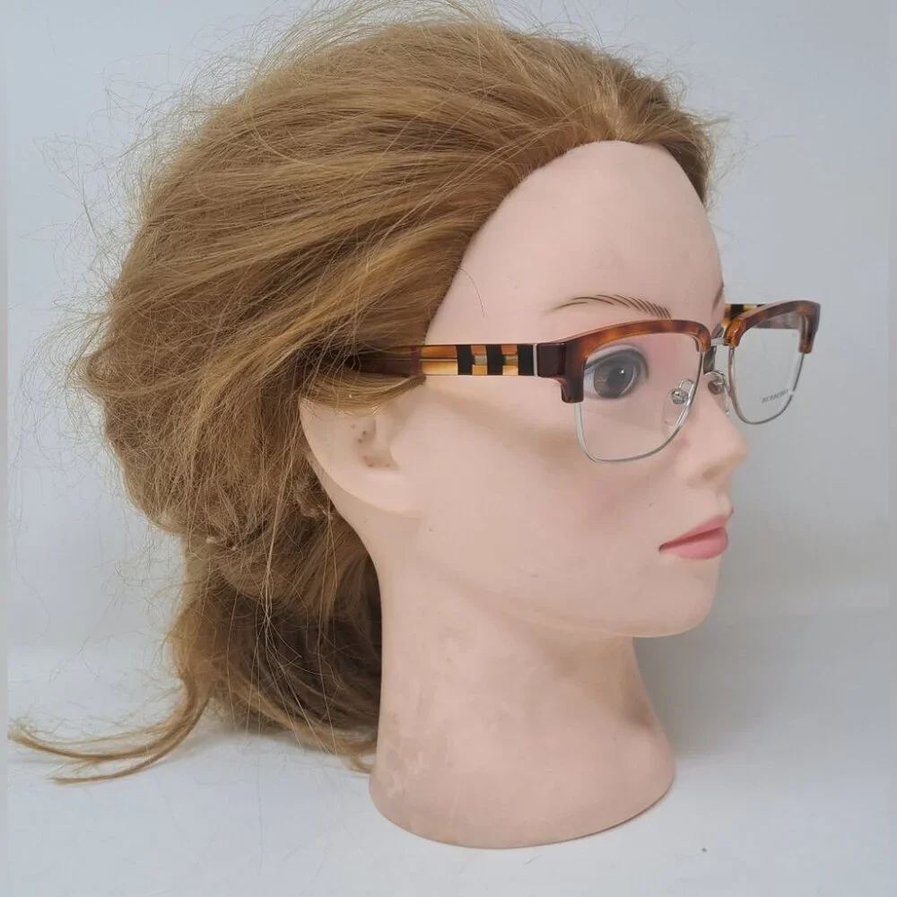 Burberry Eye Glasses Frames Unisex Half Rim Havana Nova Check B2224 54-18-145